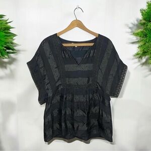 ELLIOT Silk Blend Striped Boxy Whimsigoth Babydoll Blouse